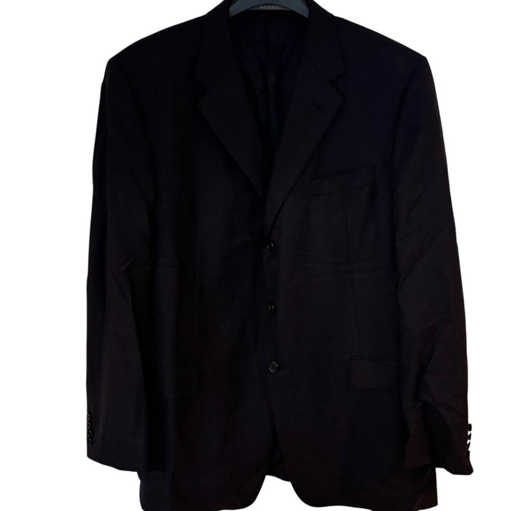 Hickey Freeman Wool Navy Blue Windowpane Pattern Men's Suit Size 46L & 40x29**